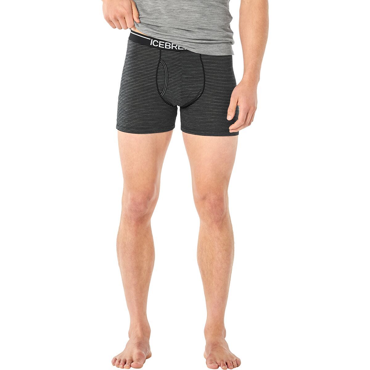 Image of Icebreaker Anatomica Boxer + Fly - Men's Stripe Gritstone Heather, XXL
