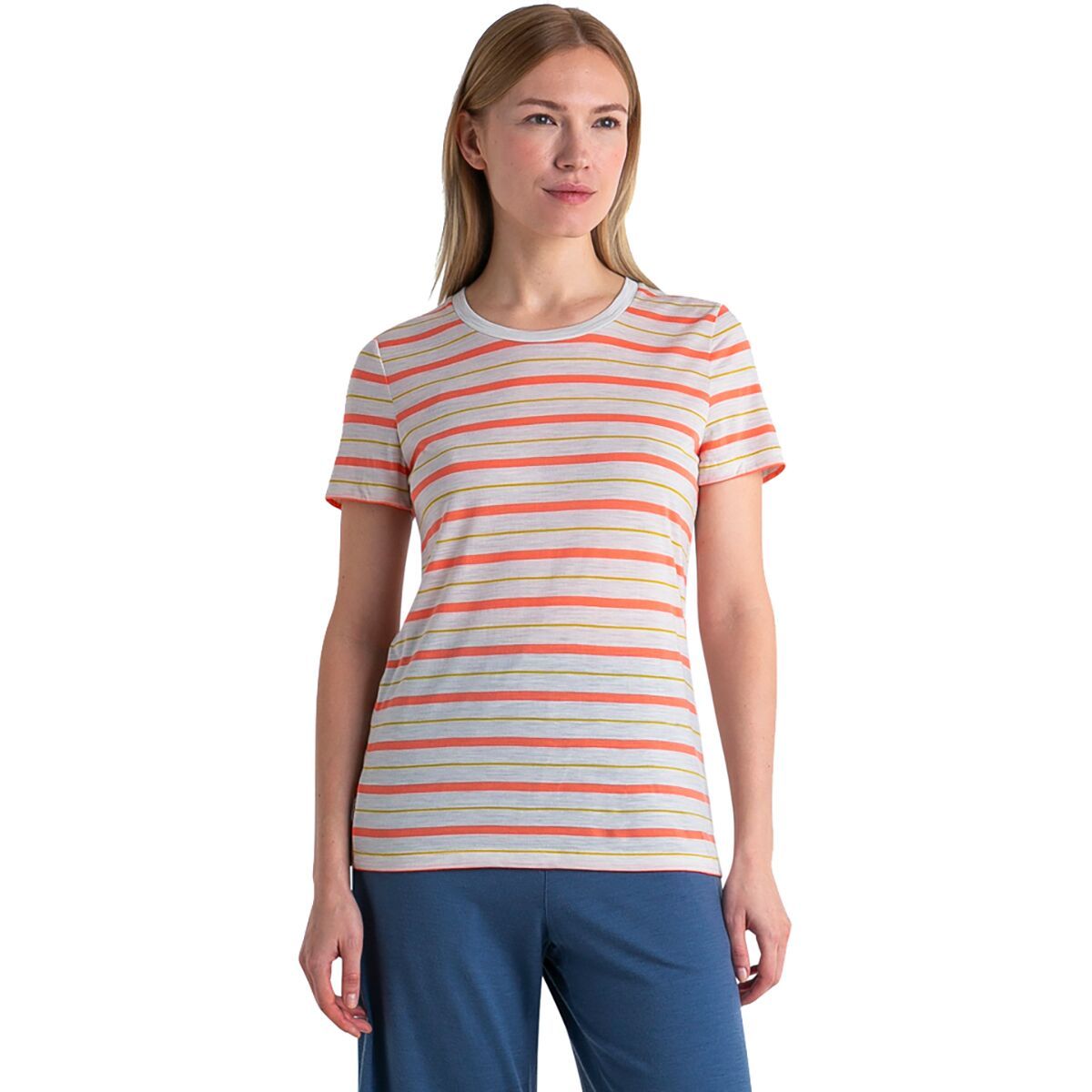 Icebreaker Wave Stripe Short-Sleeve T-Shirt - Women's Ecru Heather/Tang/Lux/S, XS