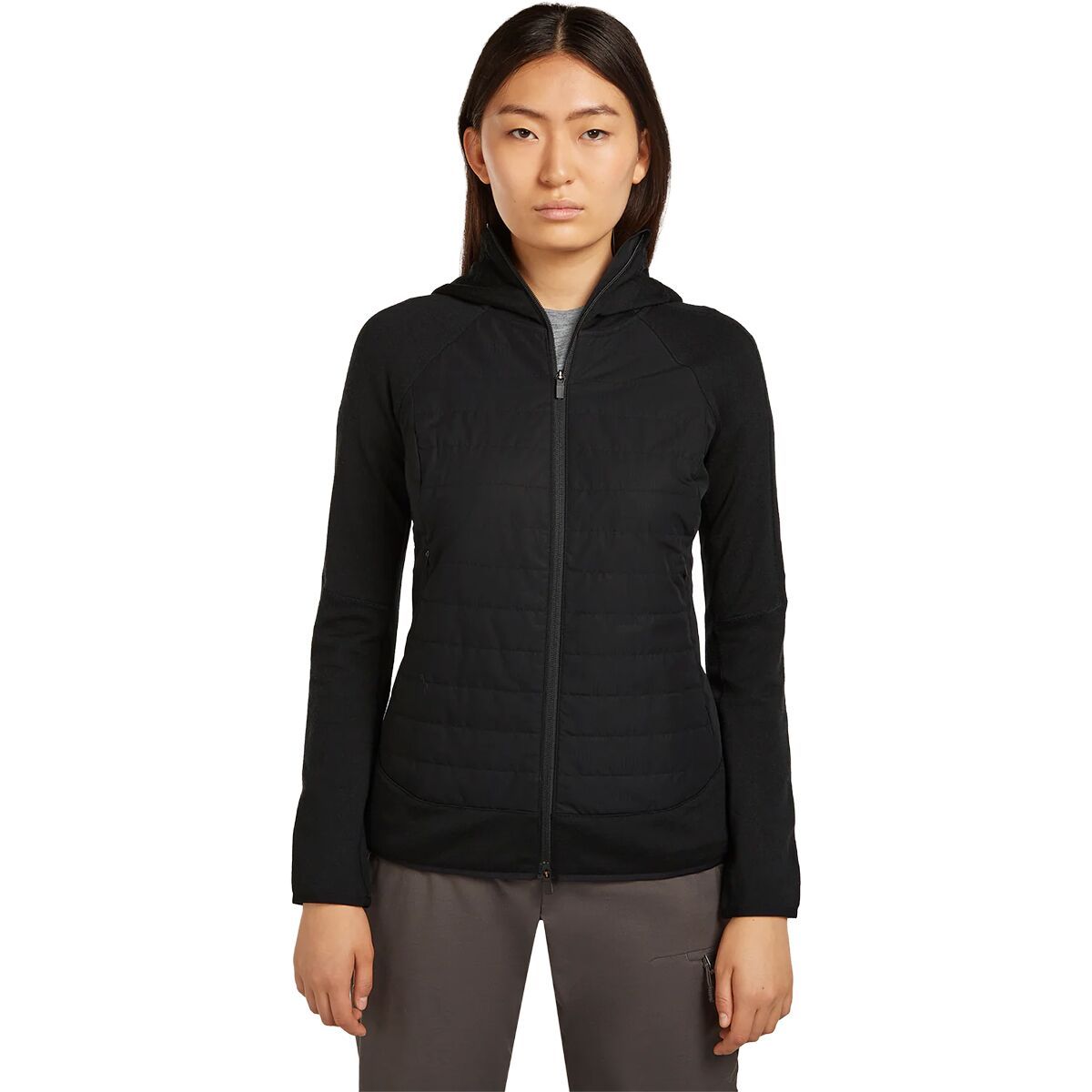 Image of Icebreaker Merino Blend Quantum Hybrid Zip Hoodie - Women's Black, XS
