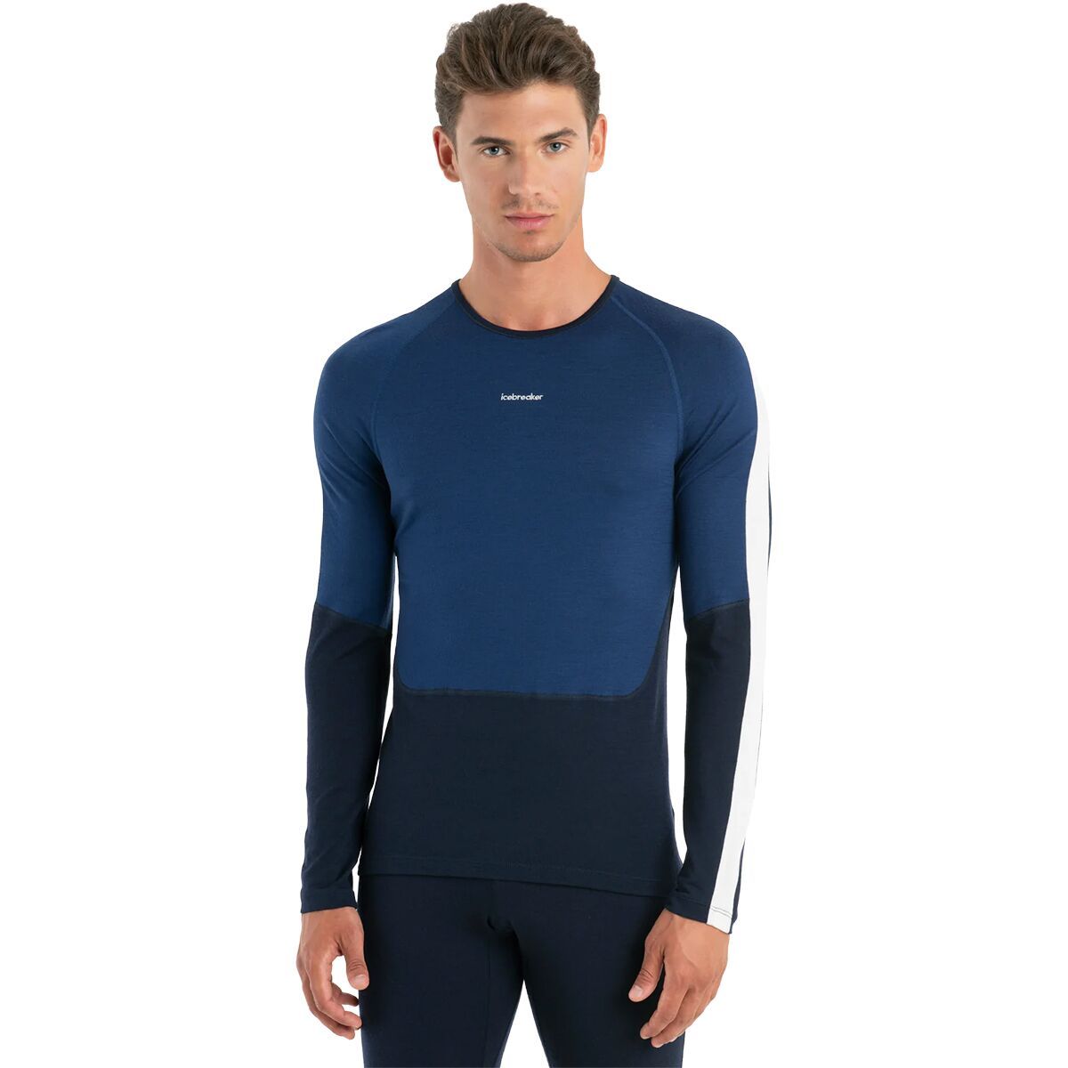 Icebreaker Merino 200 Sonebula Long-Sleeve Crew - Men's Midnight Navy/Royal Navy/Snow/CB, S