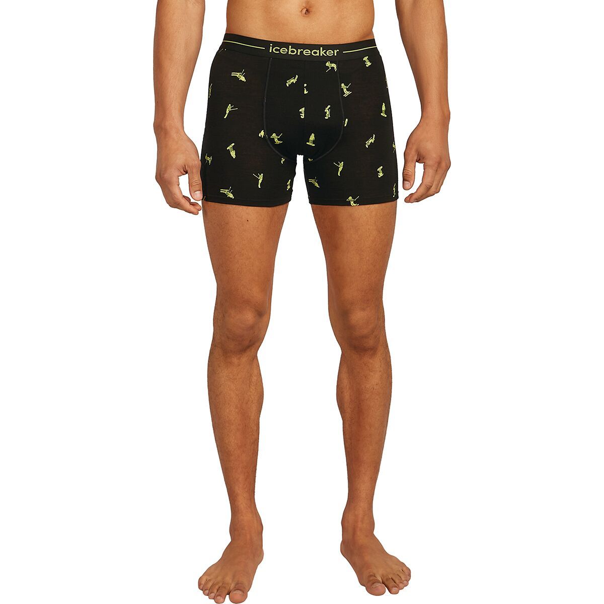 Image of Icebreaker Merino 150 Anatomica Boxer - Ski Day - Men's Black/Peridot/Aop, L