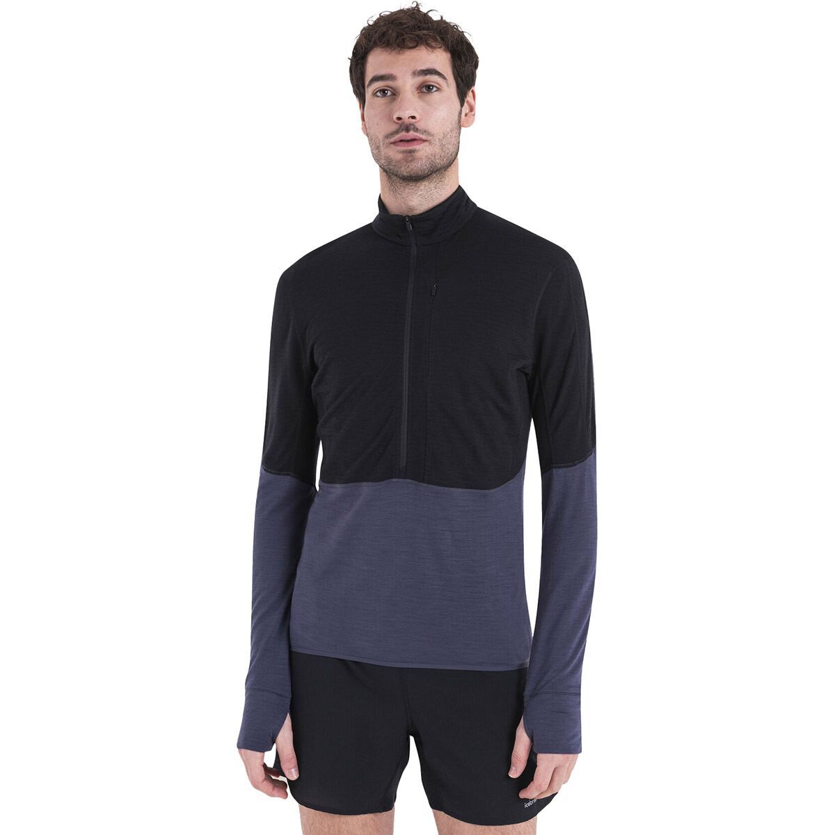 Image of Icebreaker Merino 200 Realfleece Descender 1/2-Zip Pullover - Men's Black/Graphite/Cb, S