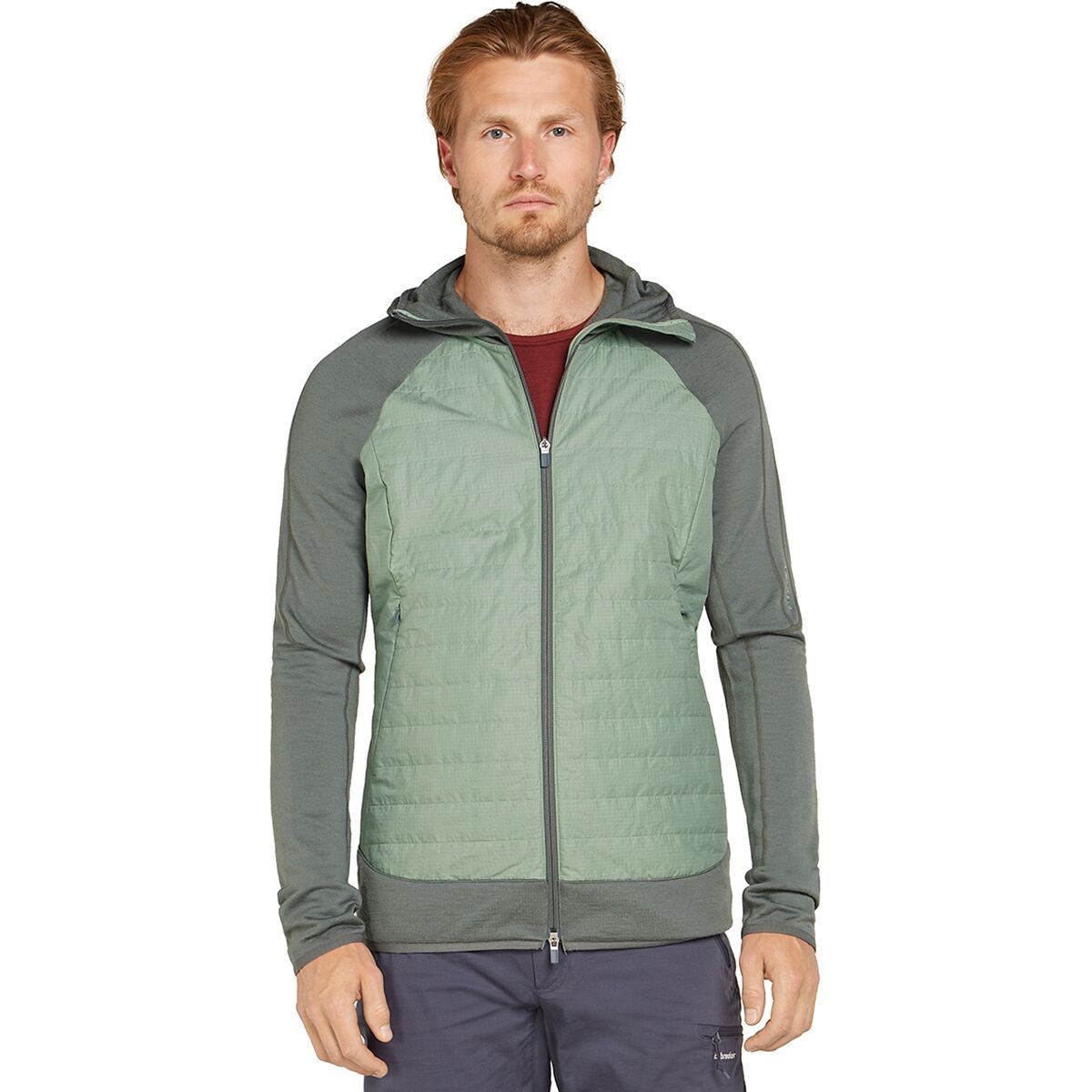 Image of Icebreaker Merino Quantum Hybrid Long-Sleeve Zip Hooded Jacket - Men's Galaxy/Moss/Cb, M
