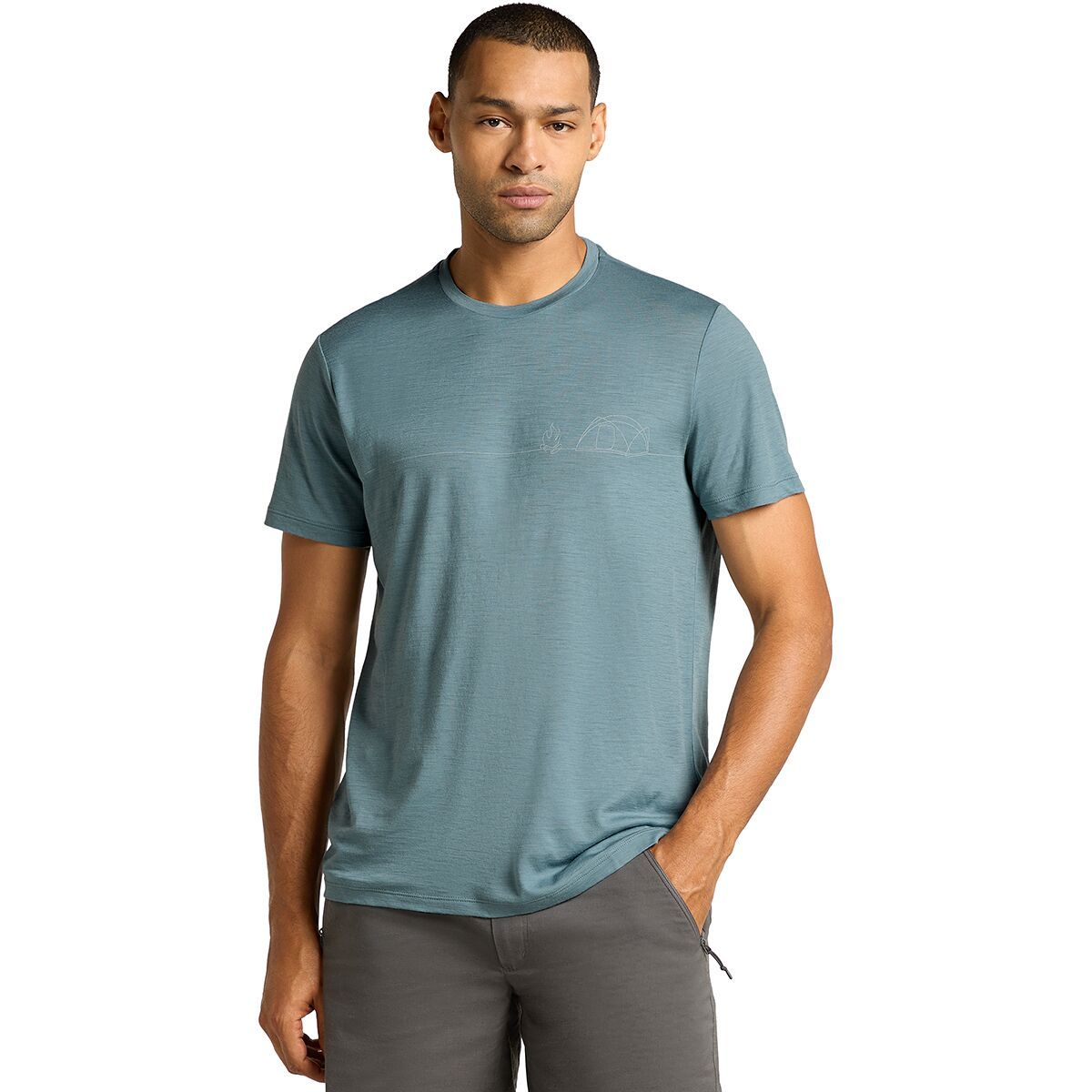 Image of Icebreaker Merino 150 Tech Lite Single Line Camp SS T-Shirt - Men's Blue Ash, XL