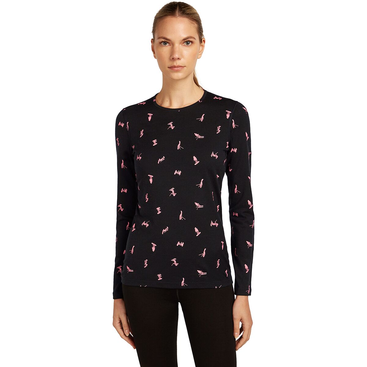 Image of Icebreaker Merino 200 Oasis Long-SleevevSnow Day Crewe - Women's Black/Acid Pink/Aop, L