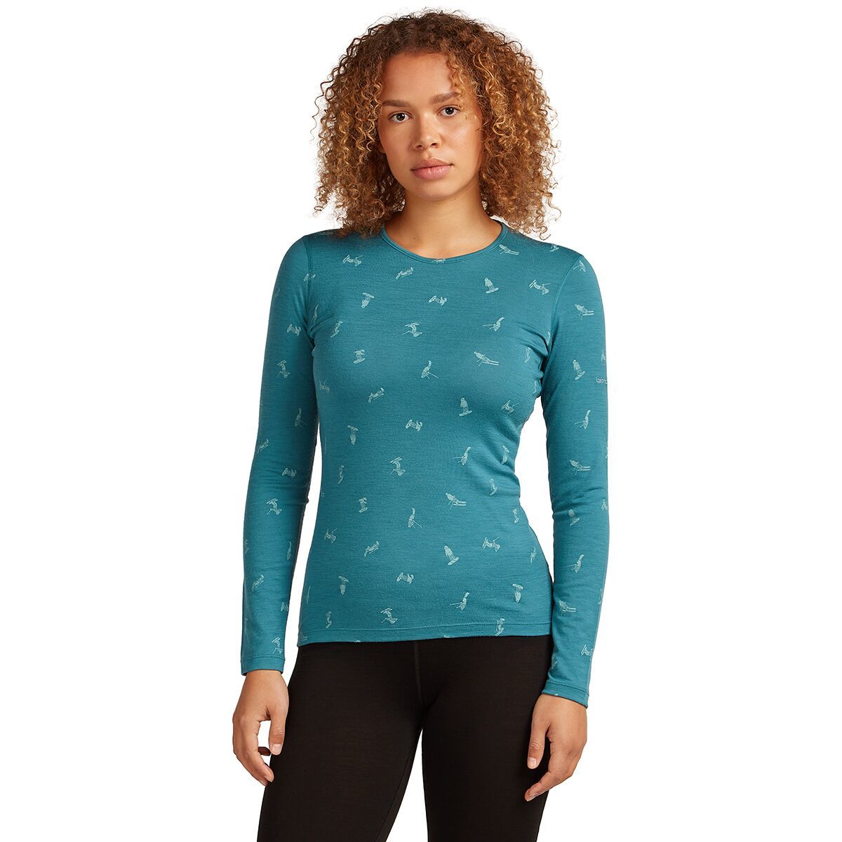 Image of Icebreaker Merino 200 Oasis Long-SleevevSnow Day Crewe - Women's Topaz/Hydro/Aop, XL
