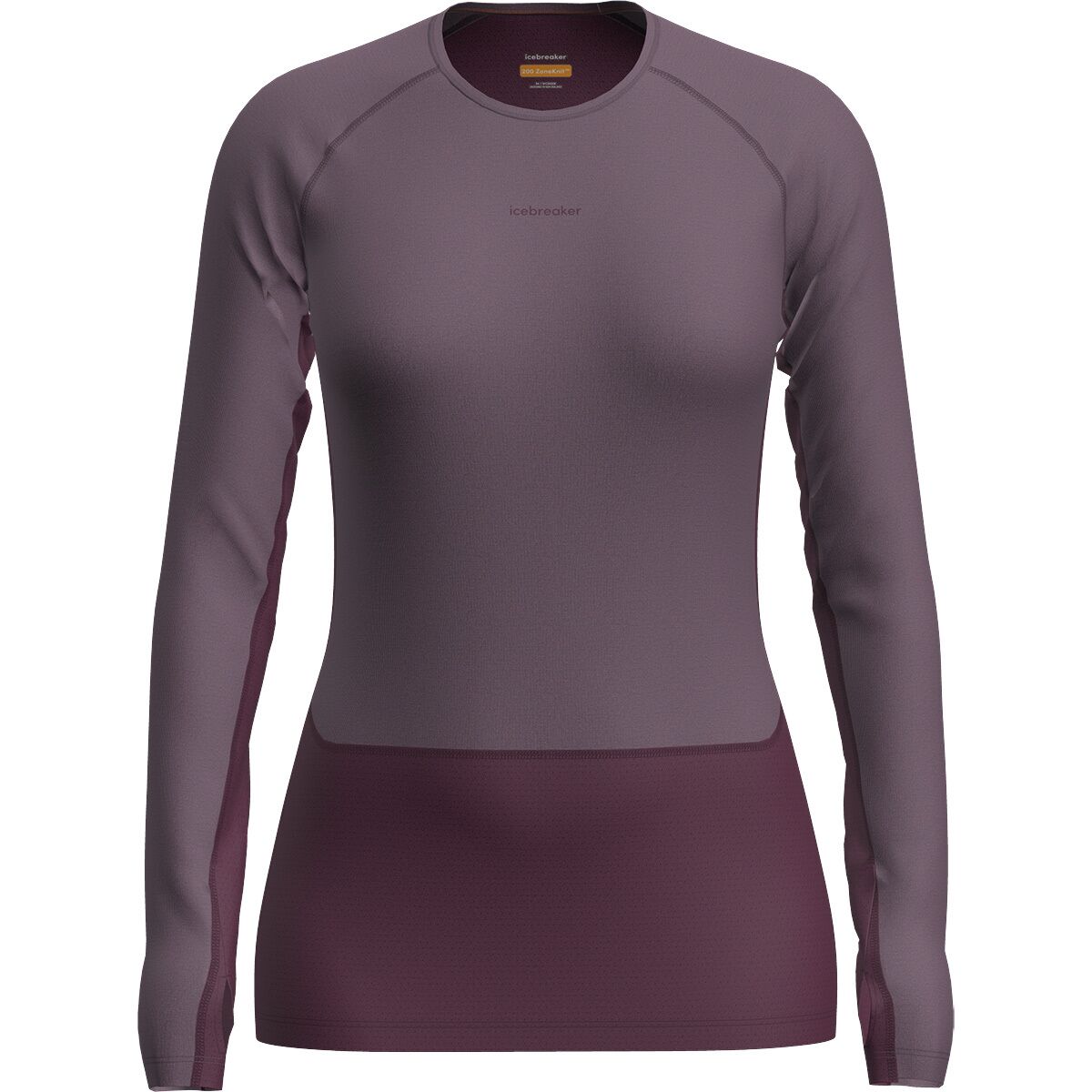 Image of Icebreaker Merino 200 ZoneKnit Long-Sleeve Crew Baselayer Top - Women's Dark Berry/Grey Plum/CB, XL