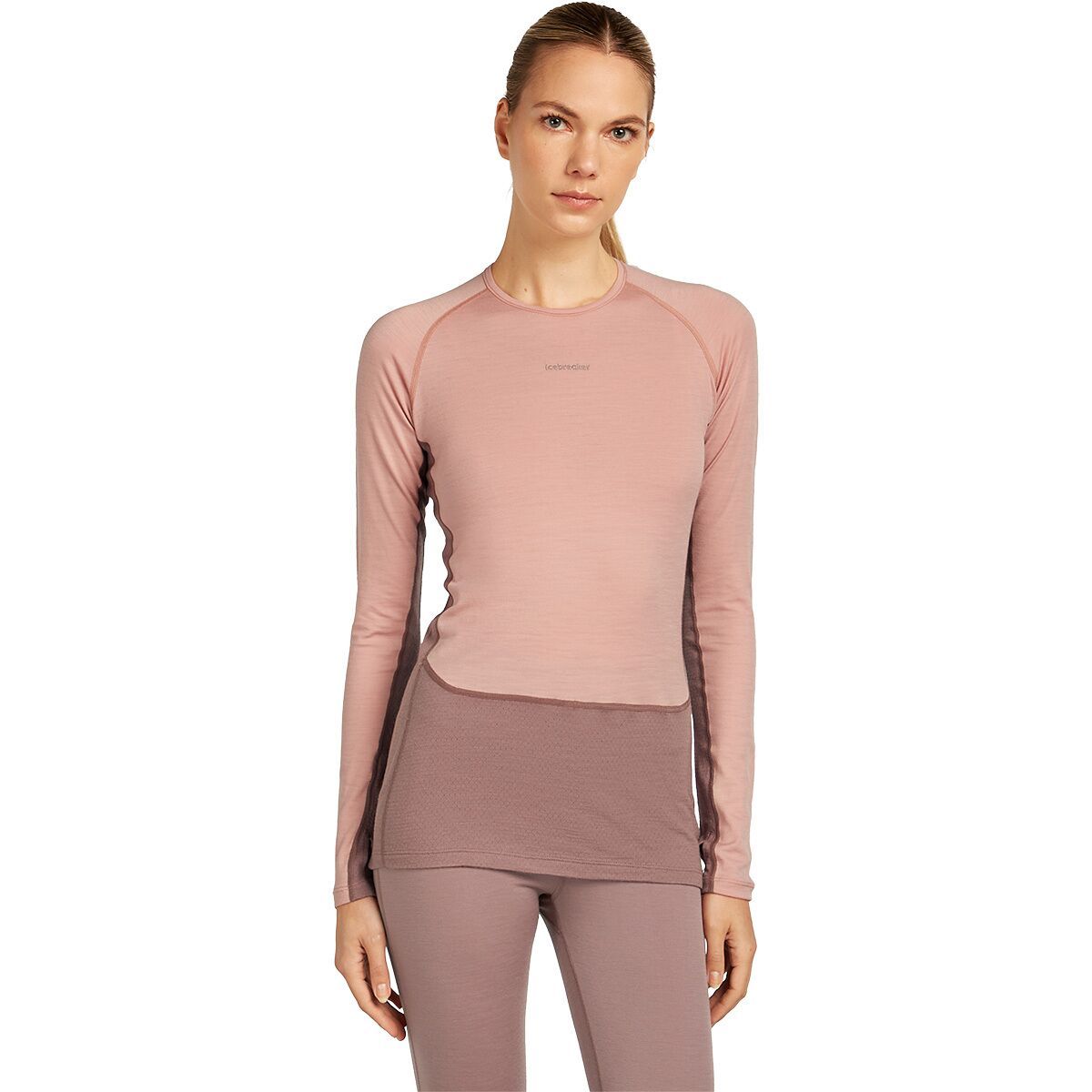 Image of Icebreaker Merino 200 ZoneKnit Long-Sleeve Crew Baselayer Top - Women's Summit/Blush/Cb, XL