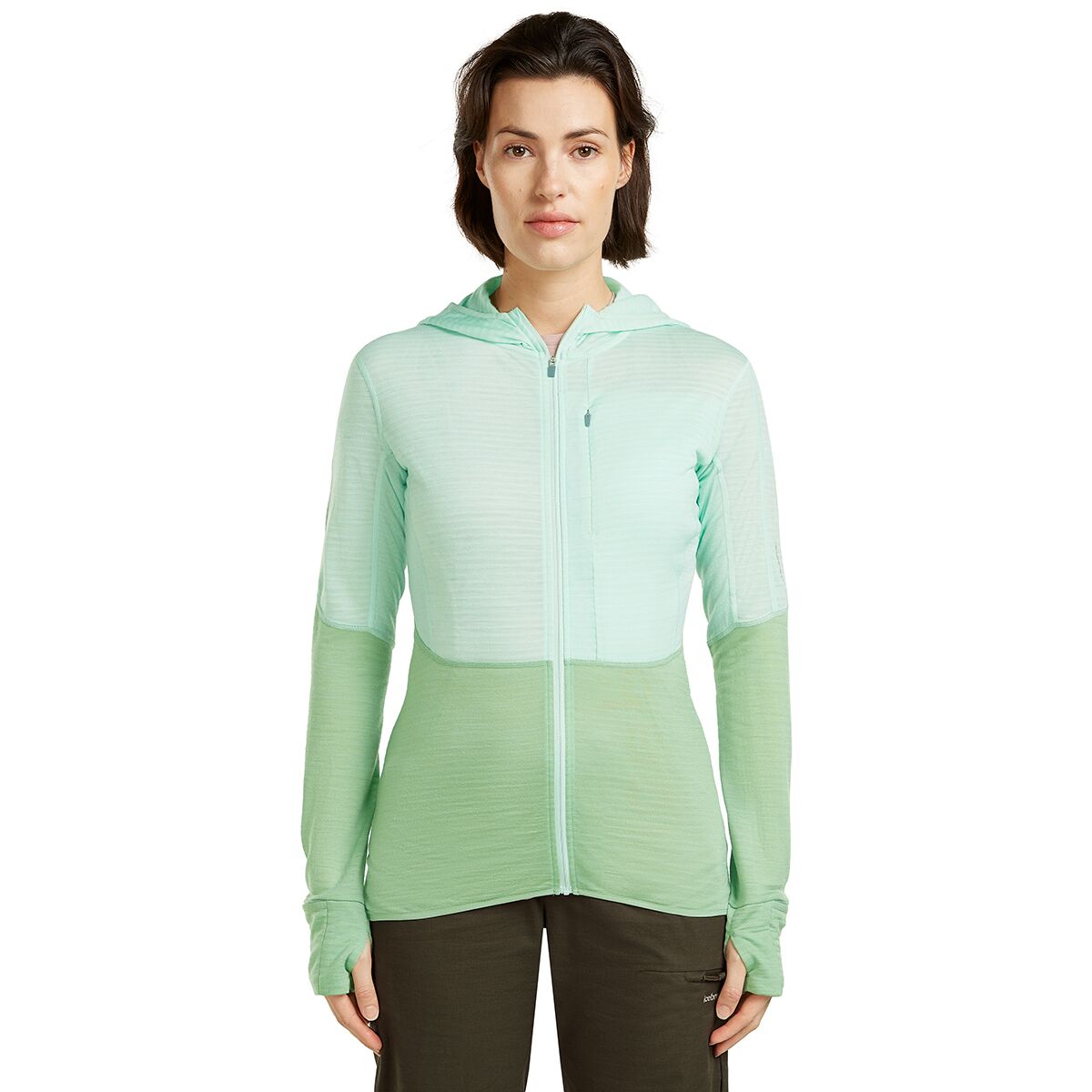 Image of Icebreaker Merino Blend 200 RealFleece Descender Zip Hoodie - Women's Mint/Seaglass/Cb, L