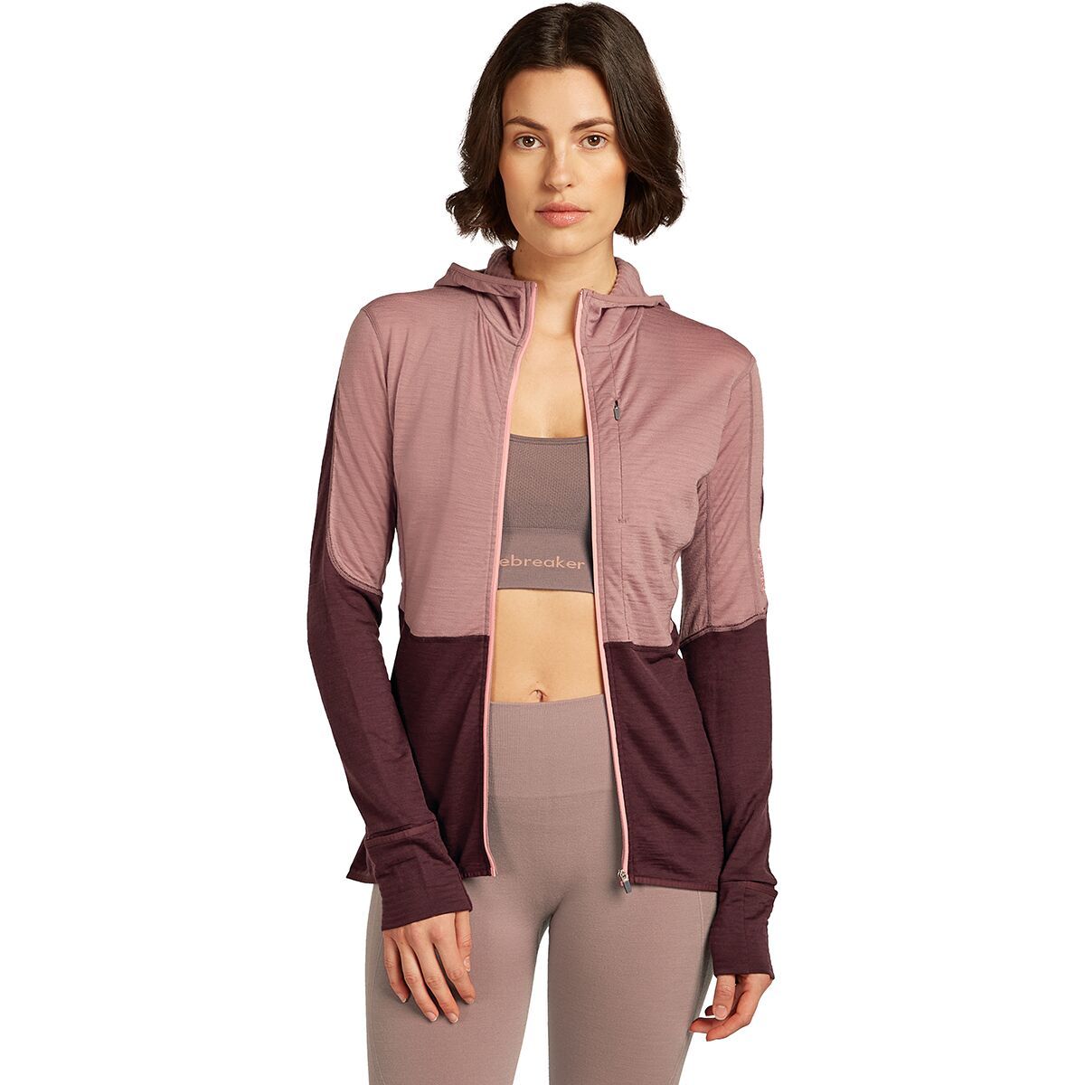 Image of Icebreaker Merino Blend 200 RealFleece Descender Zip Hoodie - Women's Summit/Java/Acid Pink/Cb, M