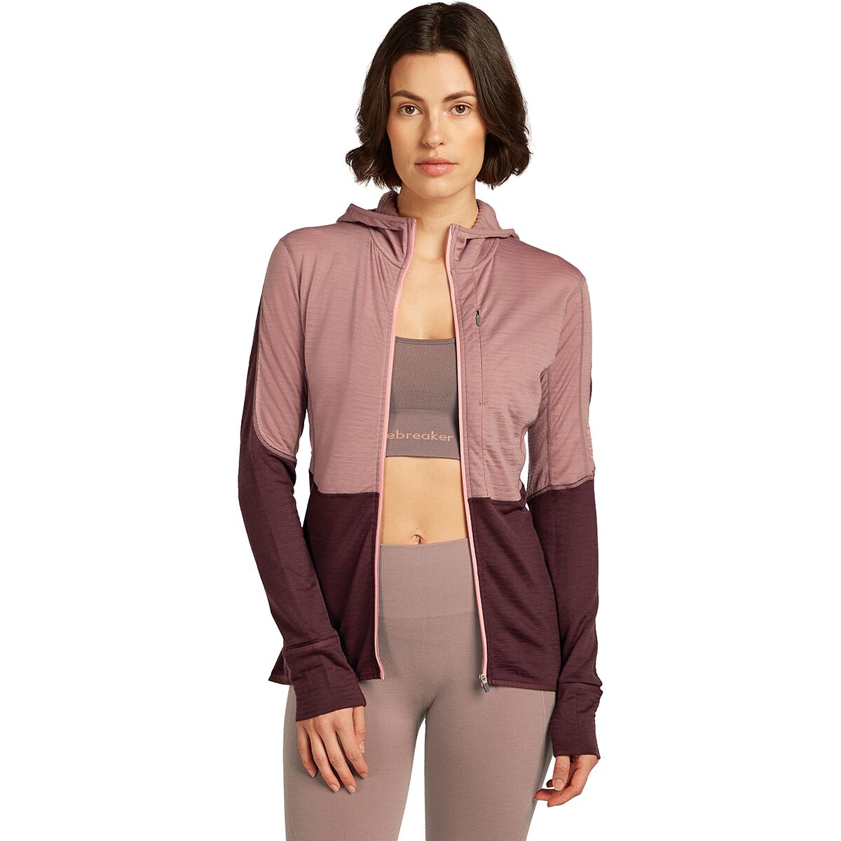 Image of Icebreaker Merino Blend 200 RealFleece Descender Zip Hoodie - Women's Summit/Java/Acid Pink/Cb, XS
