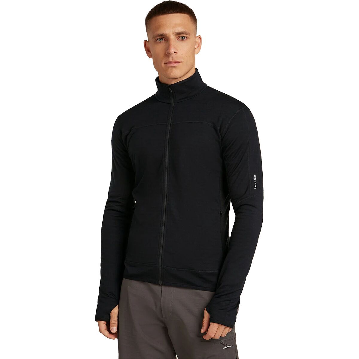 Image of Icebreaker Merino Blend 300 RealFleece Descender LS Zip Top - Men's Black, M