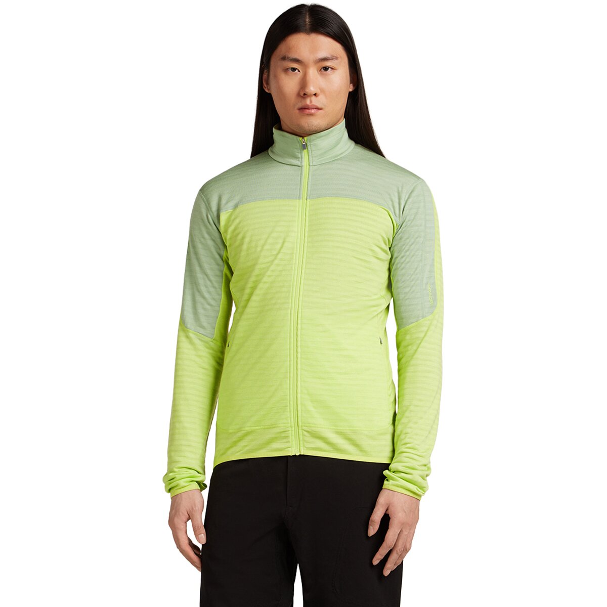 Image of Icebreaker Merino Blend 300 RealFleece Descender LS Zip Top - Men's Peridot/Seaglass/Cb, M