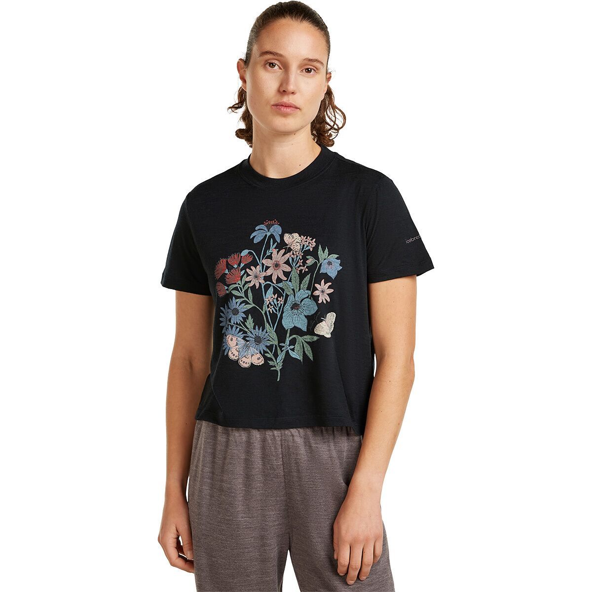 Image of Icebreaker Merino 150 Tech Lite NZ Flora Crop T-Shirt - Women's Black, M