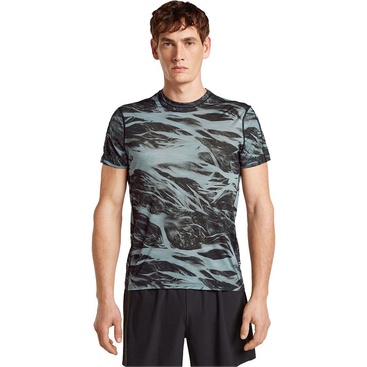 Image of Icebreaker Merino Blend 125 Cool-Lite Speed Motion AOP T-Shirt -Men's Flint Blue/Black/Aop, XL
