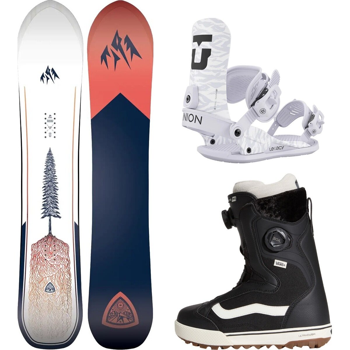Image of Jones Snowboards Dream Weaver 2.0 Snowboard + Legacy Binding + Encore Pro White/Grey/Black/Marshmallow, 145cm/M/8.0