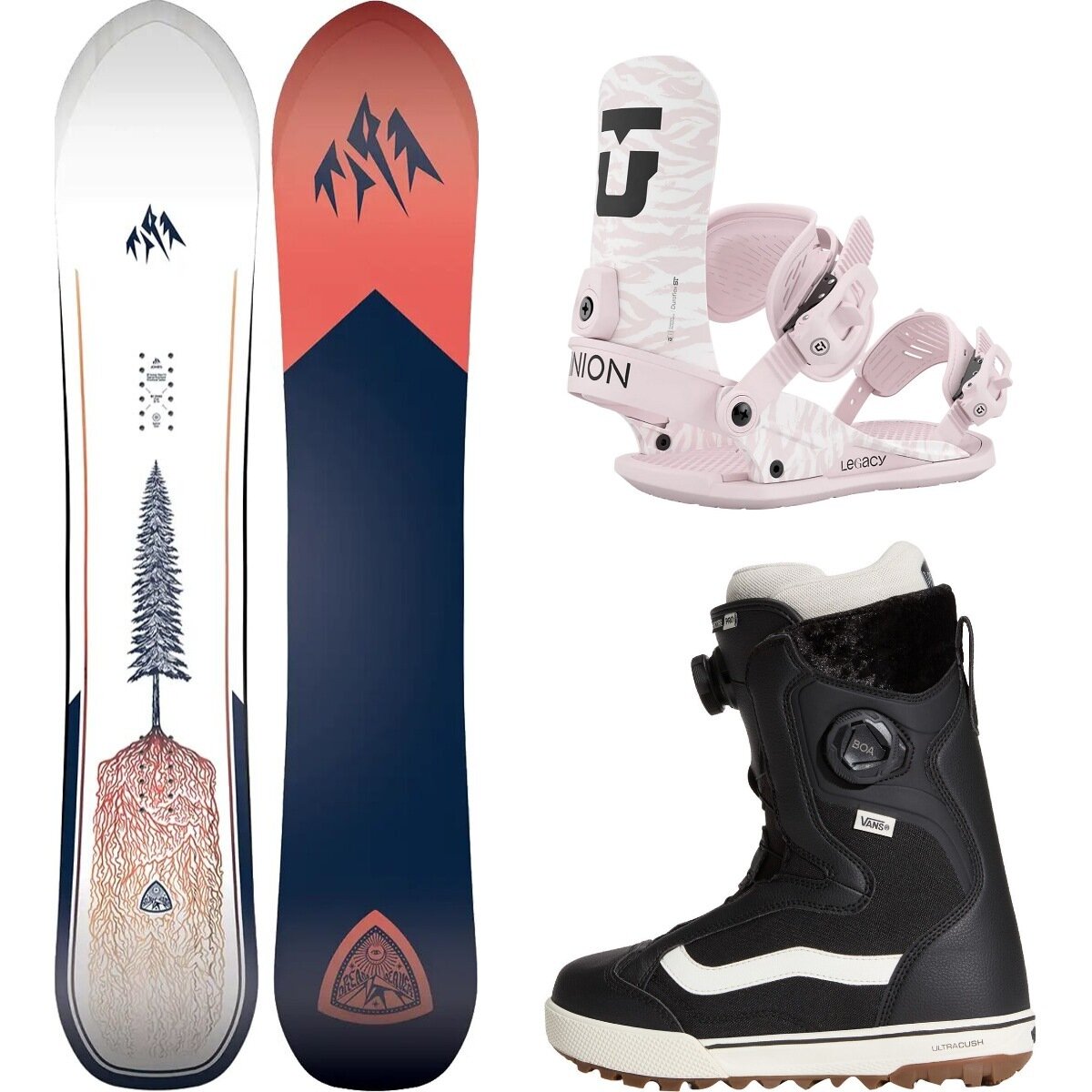 Image of Jones Snowboards Dream Weaver 2.0 Snowboard + Legacy Binding + Encore Pro White/Pink/Black/Marshmallow, 154cm/L/8.0