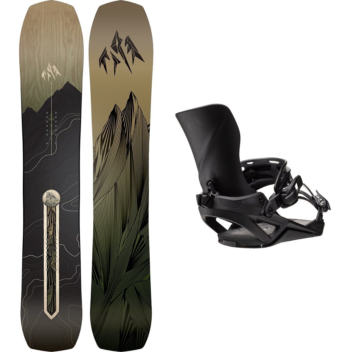 Image of Jones Snowboards Flagship w/ Mercury FASE Snowboard Bundle Black,Stealth Black, 154cm,S