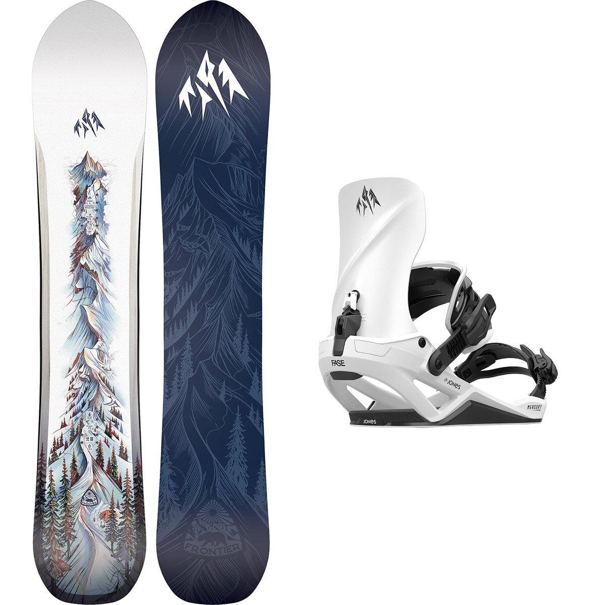 Image of Jones Snowboards Frontier 2.0 w/ Mercury FASE Snowboard Bundle White,Cloud White, 153cm,S