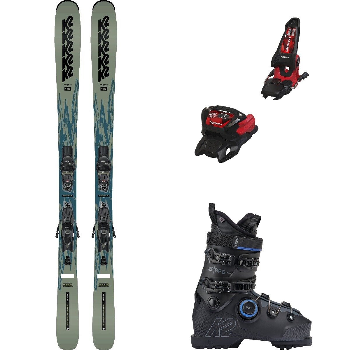 K2 Mindbender 85 w/ BFC 100 BOA + Griffon 13 ID Ski Package OneCol,Blk/Red,OneCol, 163cm,90mm,30.5