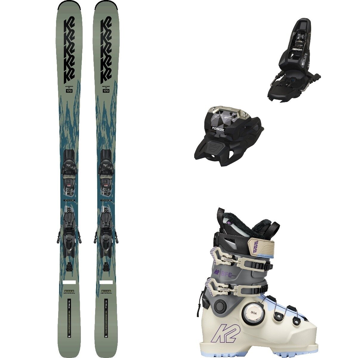 K2 Mindbender 85 w/ BFC 95 BOA + Squire 11 Ski Package - Wmn OneCol,Blk2,OneCol, 156cm,90mm,24.5