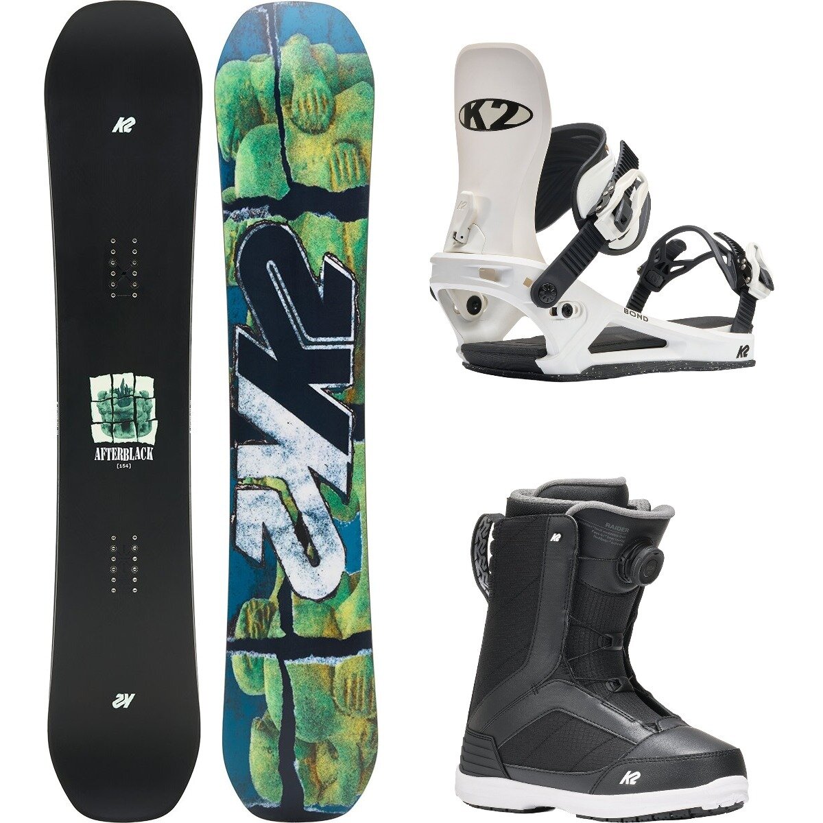 K2 K2 Afterblack w/ Raider Boa + Bond Snowboard Package OneCol,White,Black, 156cm Wide,L,10
