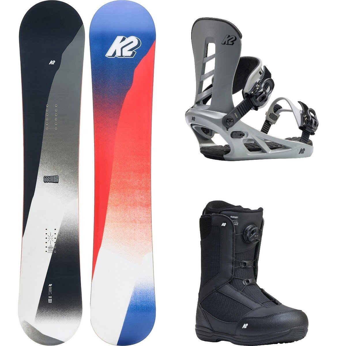 Image of K2 Courier w/ Market Boa + Sonic Snowboard Package OneCol,Grey,Black, 149cm,M,8