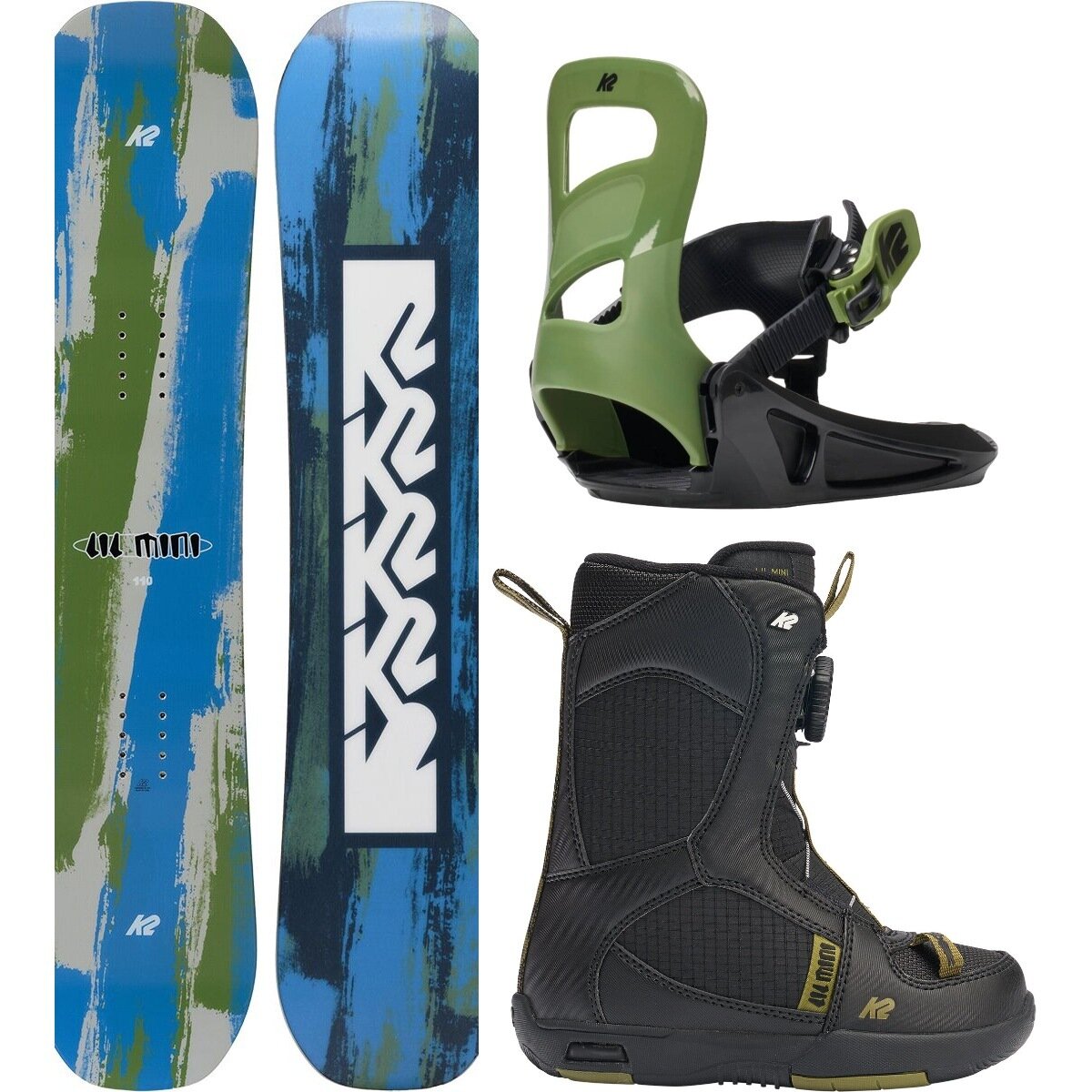 Image of K2 Lil Mini Snowboard Package - Kids' OneCol,Green,Black, 120cm,XS,5