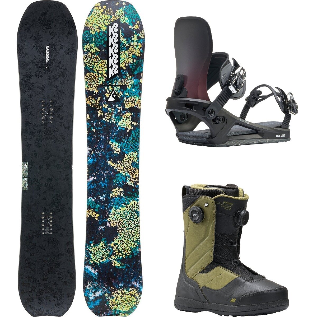 K2 Passport w/ Maysis Boa + Bond Snowboard Package OneCol,Big Buck,Green Fatigue, 154cm,M,9