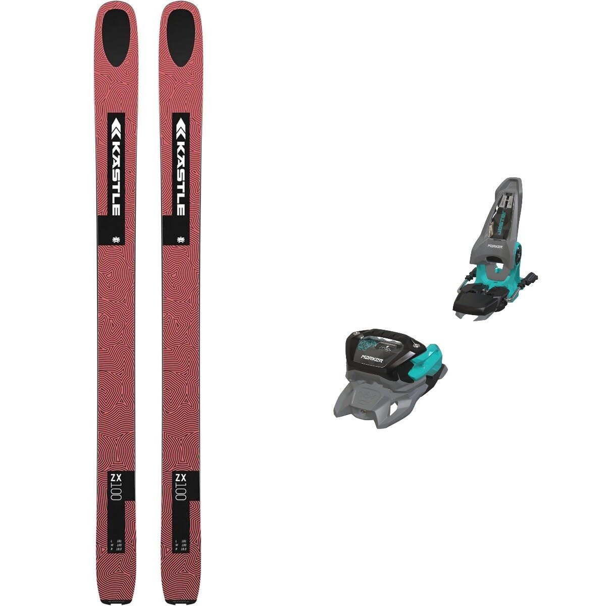 Kastle ZX 100 Ski + Jester 16 ID Binding - 2026 Red/Gry-Trq/One, 168cm/100mm/OS