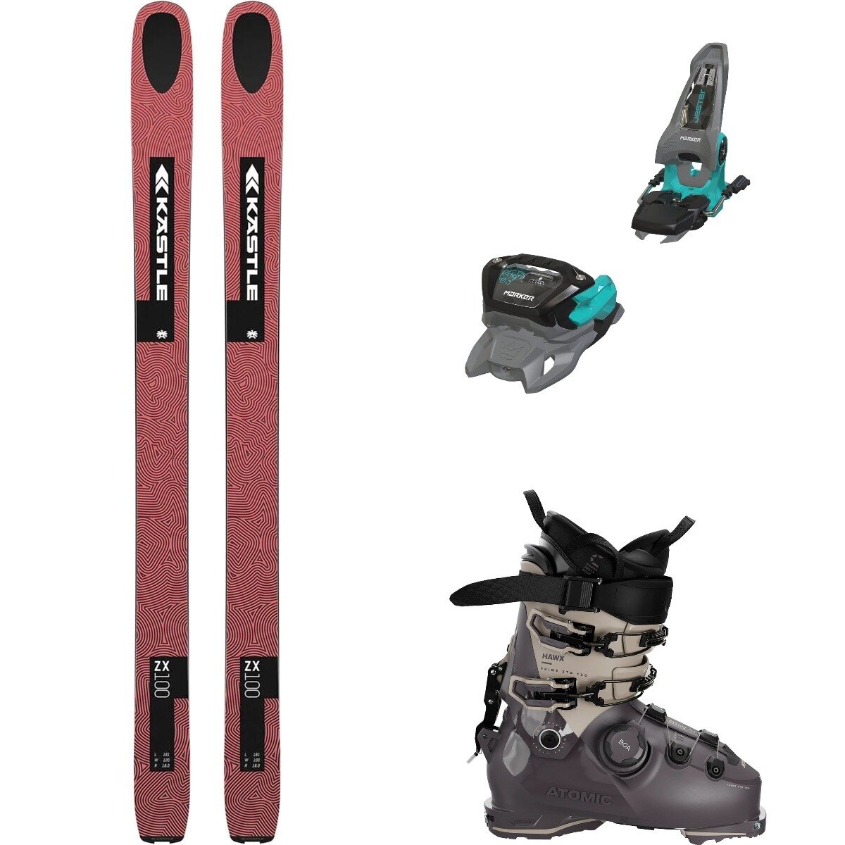 Kastle ZX 100 Ski +Jester 16 + Hawx Prime XTD 130 Boot - 2026 Red/Gry-Trq/NtPrp-Cem, 168cm/100mm/30.0/30.5