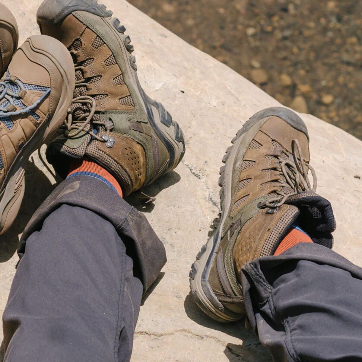 Detailed view of Keen Targhee Vent Mid construction showing mesh ventilation panels and protective features