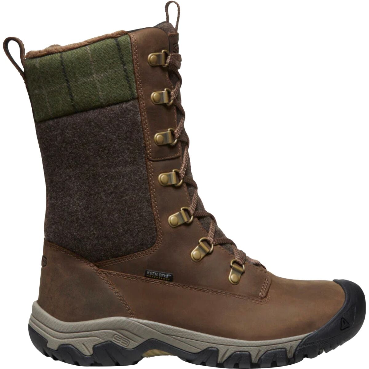 Image of KEEN Greta Tall WP Boot - Women's Dark Earth/Green Plaid, 6.5
