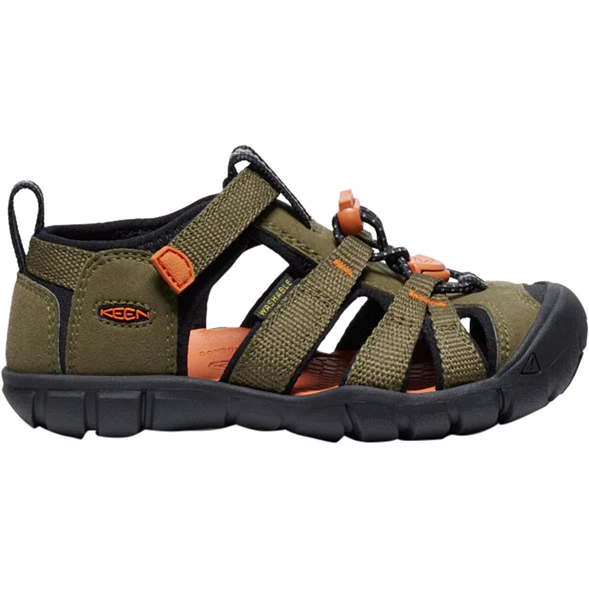 Image of KEEN Seacamp II CNX Sandal - Kids' Dark Olive/Gold Flame, 4.0