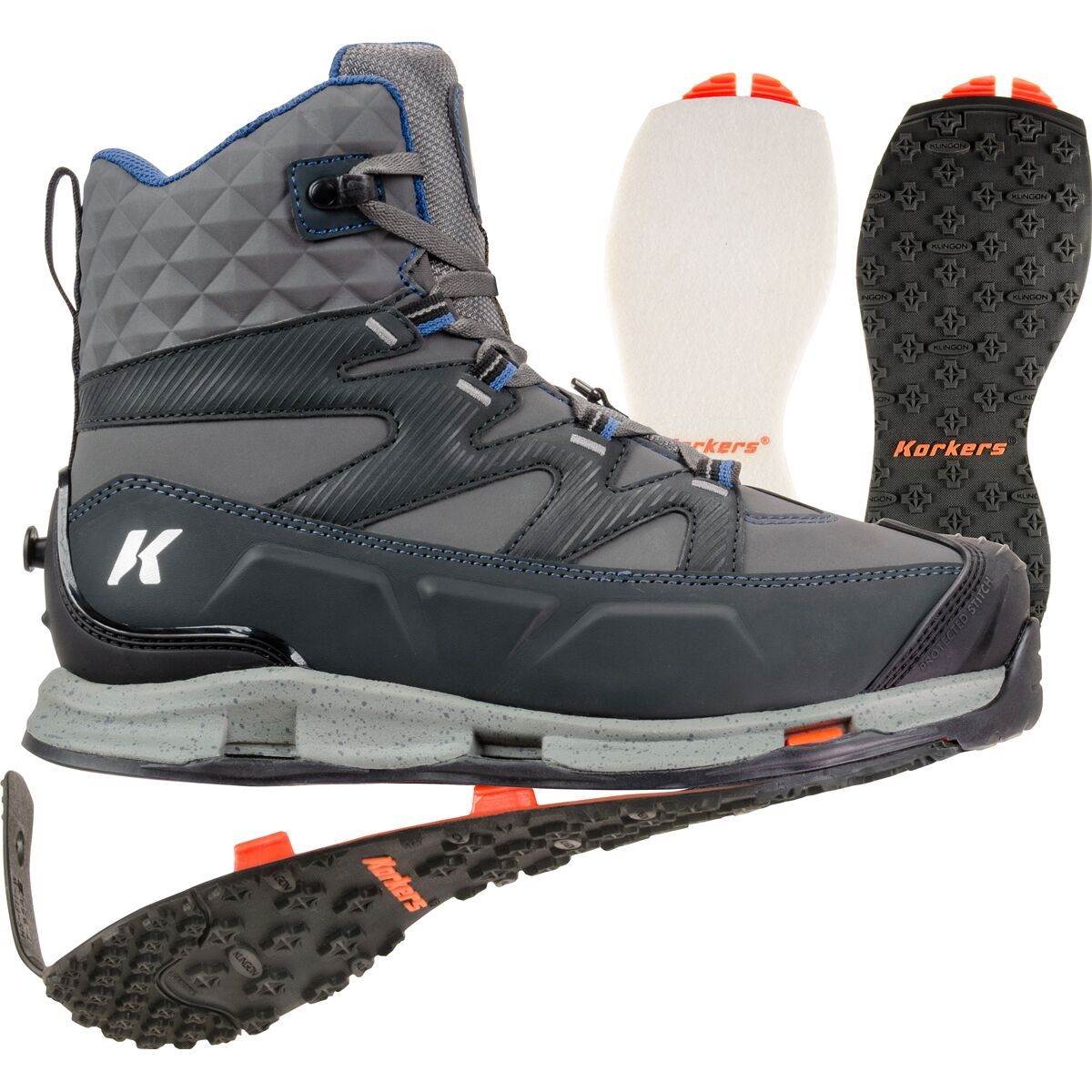 Korkers Bantam Lite Felt & Kling-On Sole Wading Boot - Men's Dark Shadow/Blue, 13.0
