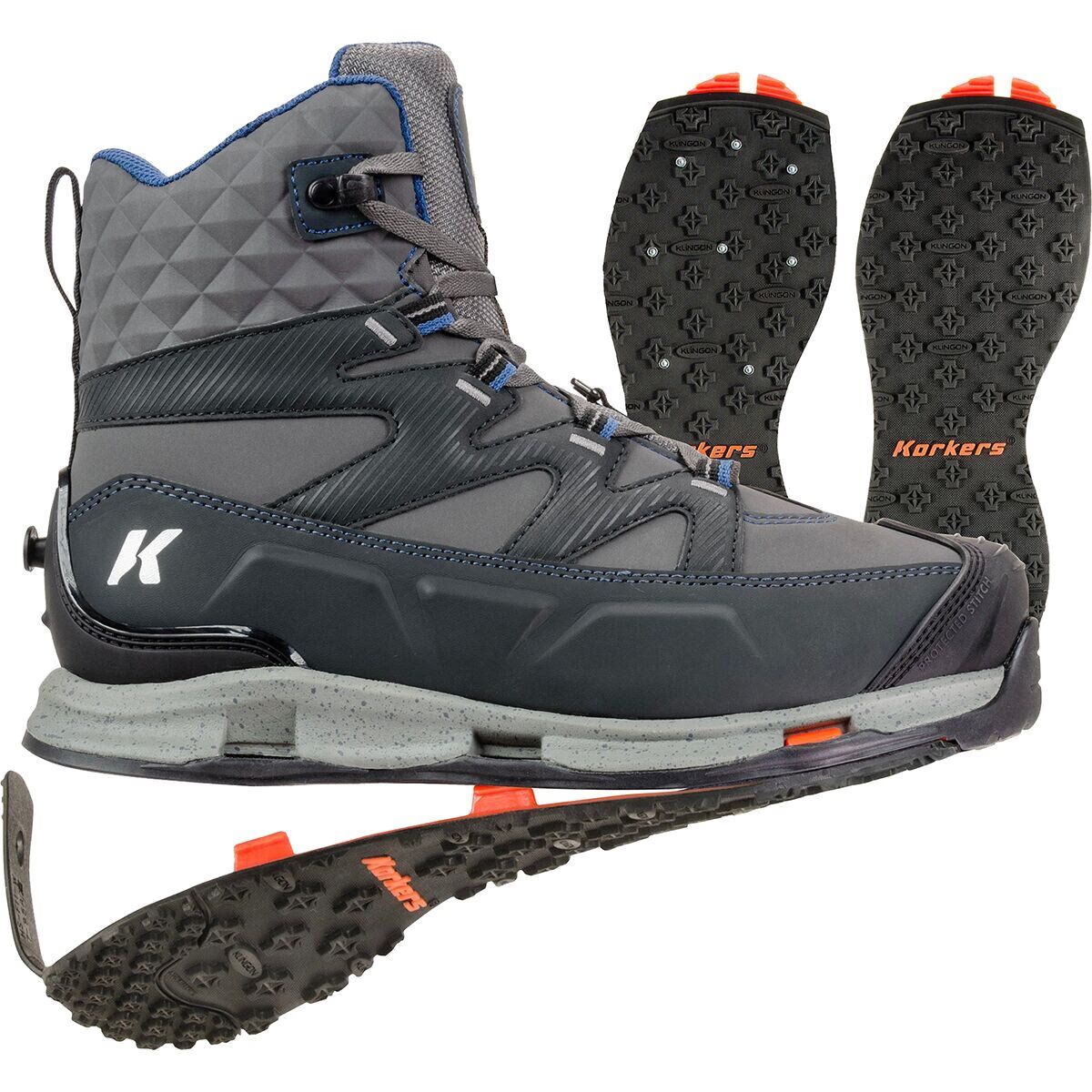 Image of Korkers Bantam Lite Wading Boot - Men's Dark Shadow/Blue-Lite Kling-On Sole, 10.0