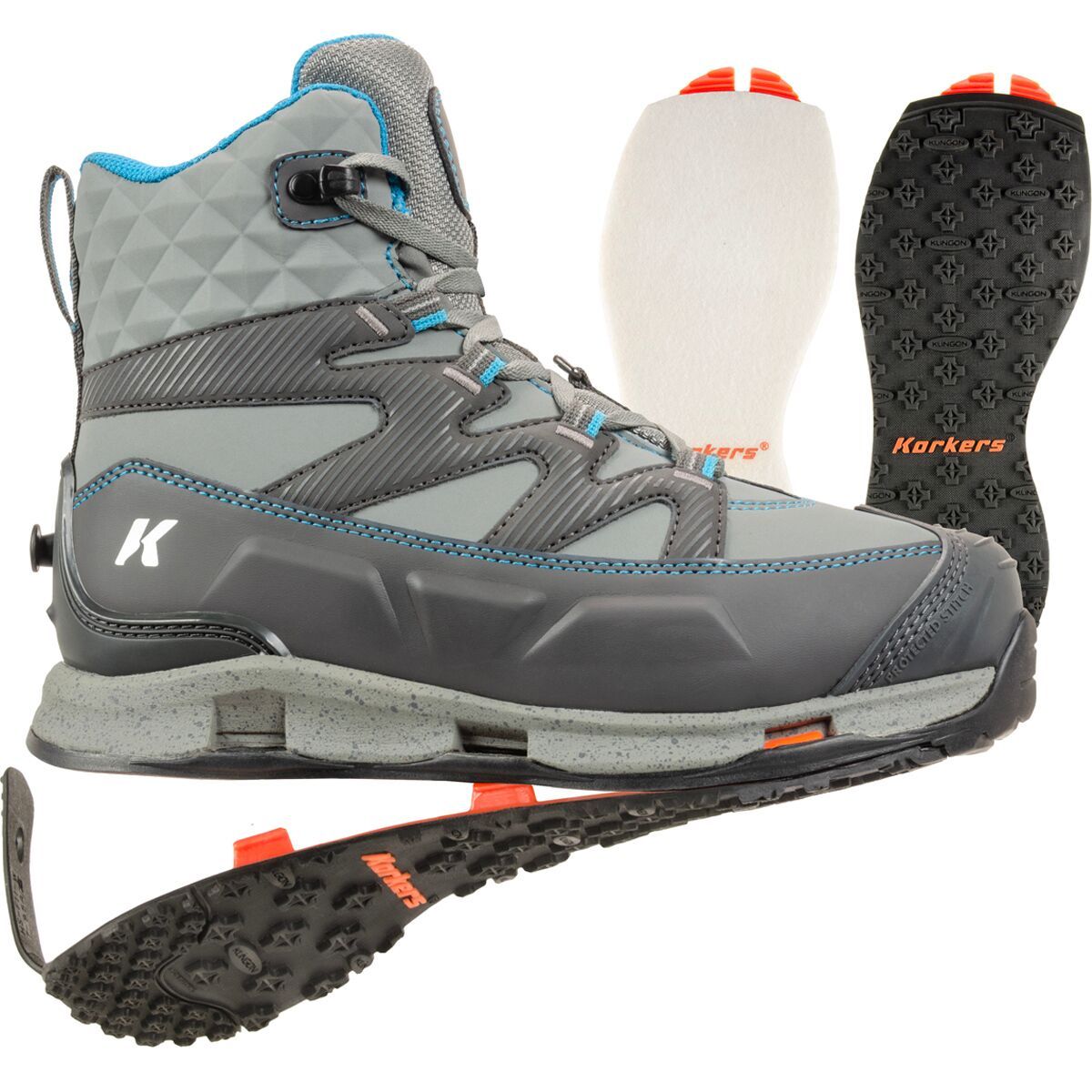 Image of Korkers Bantam Lite Felt & Kling-On Sole Wading Boot - Women's Grey/Aqua, 8.0