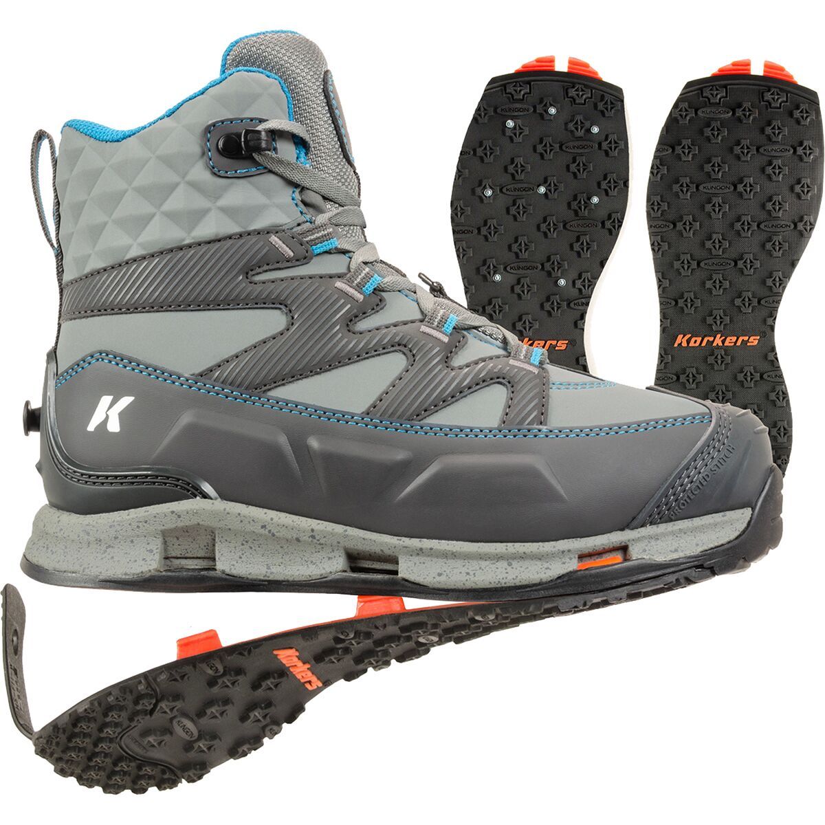 Image of Korkers Bantam Lite Kling-On Sole Wading Boot - Women's Grey/Aqua, 7.0