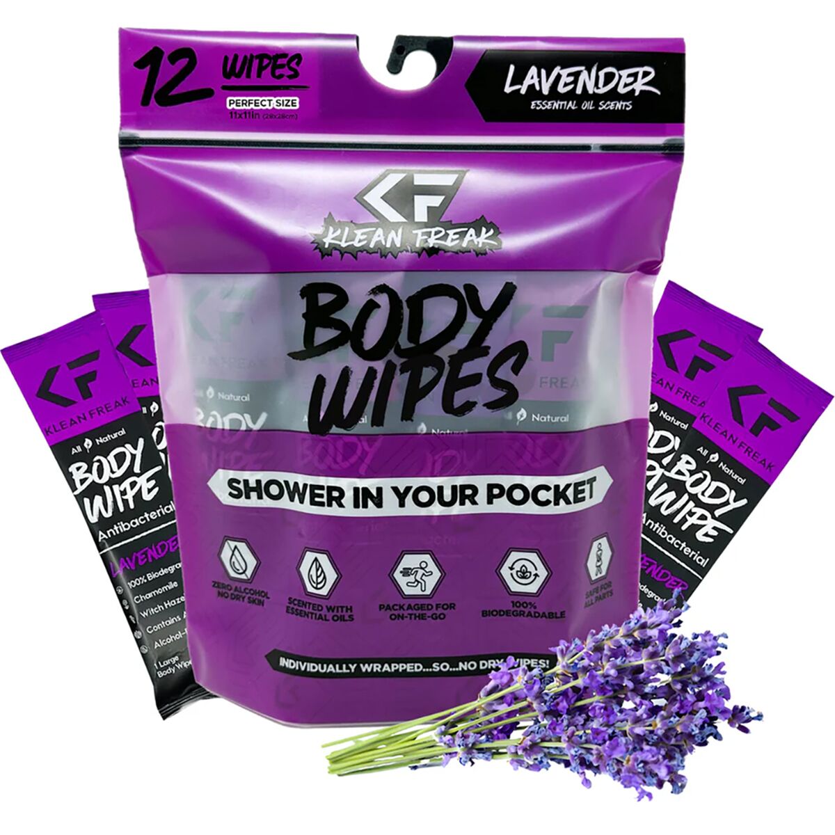 Image of Klean Freak Body Wipes - 12-Pack Lavender, 12-Pack, One Size