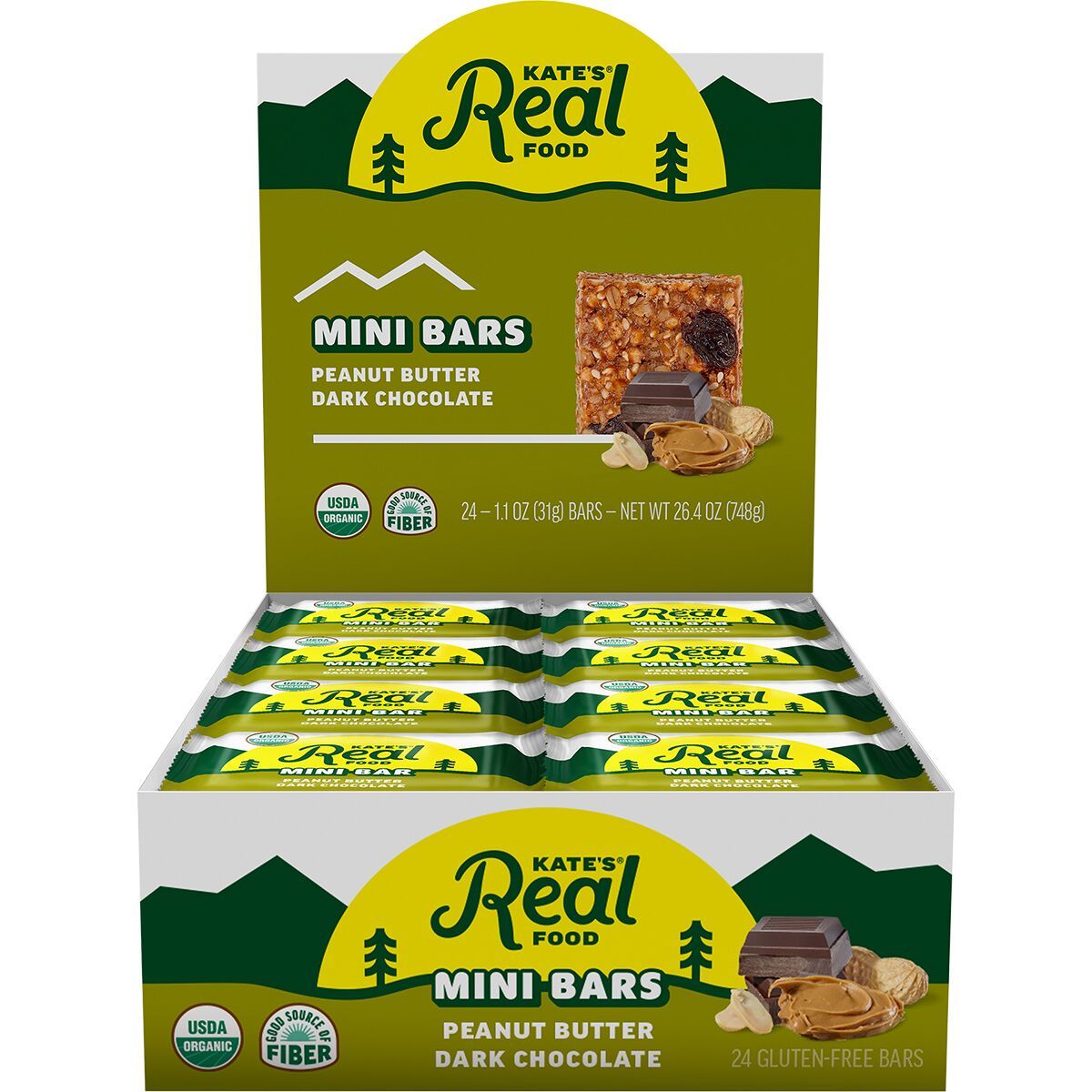 Image of Kate's Real Food Mini Energy Bars - Box of 24 Peanut Butter Dark Chocolate, 24 Mini Bars