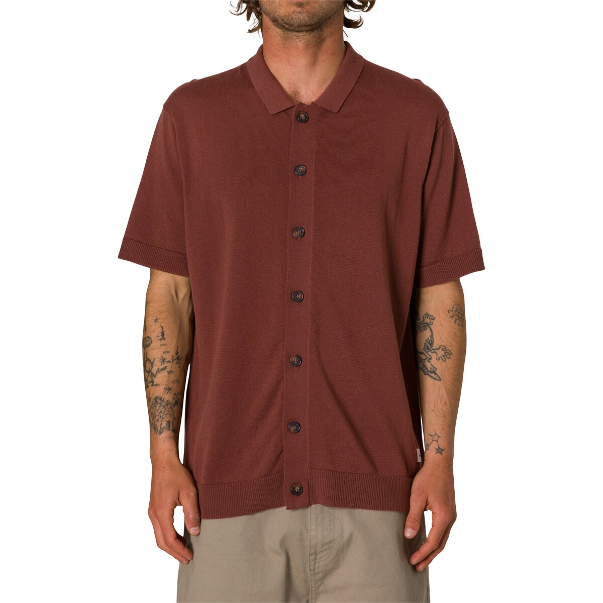 Image of Katin Blake Knit Button Up Shirt - Men's Mahogany, M