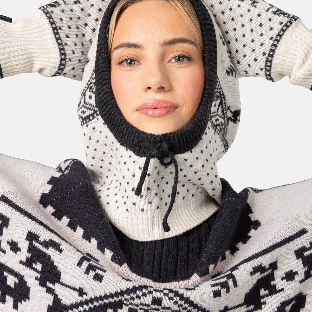 Kari Traa Women\'s Saga Knit Balaclava Natural White Black NWT Wool Blend Hood 101293_01.jpg main image 3