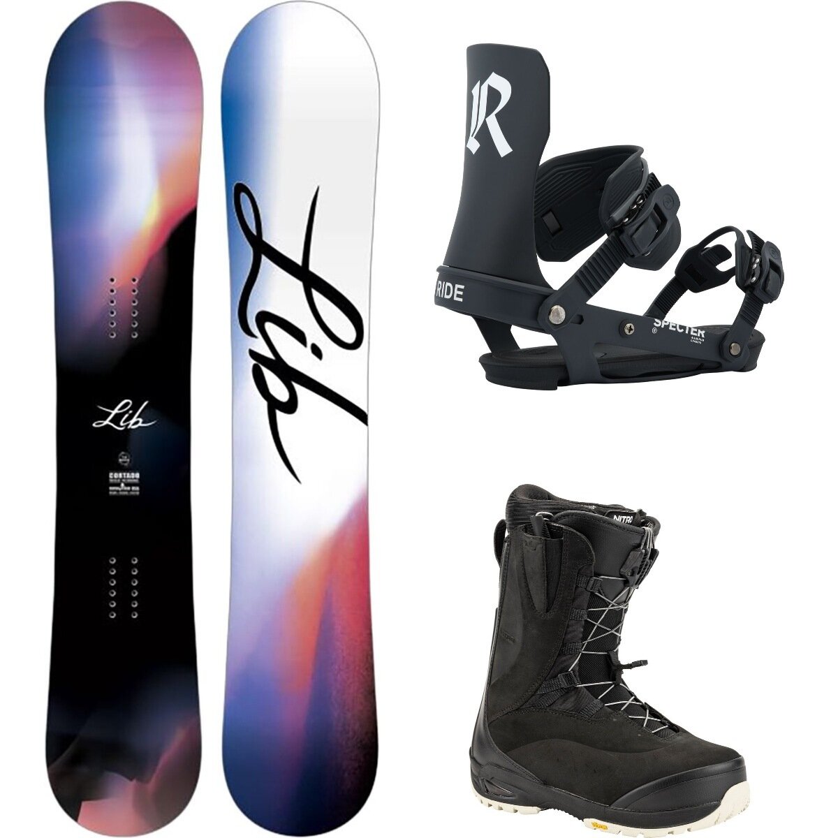 Image of Lib Technologies Cortado Snowboard + Specter Binding + Bianca TLS Boot One Color/Black/Black, 148cm/M/9.0