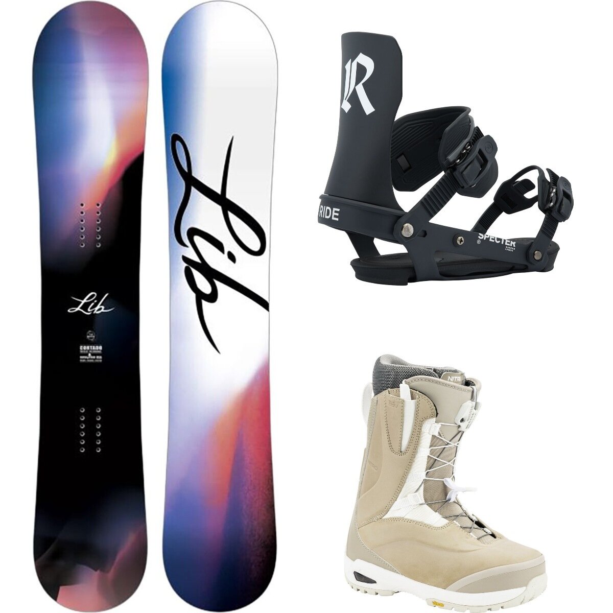 Image of Lib Technologies Cortado Snowboard + Specter Binding + Bianca TLS Boot One Color/Black/Sand, 151cm/S/6.5