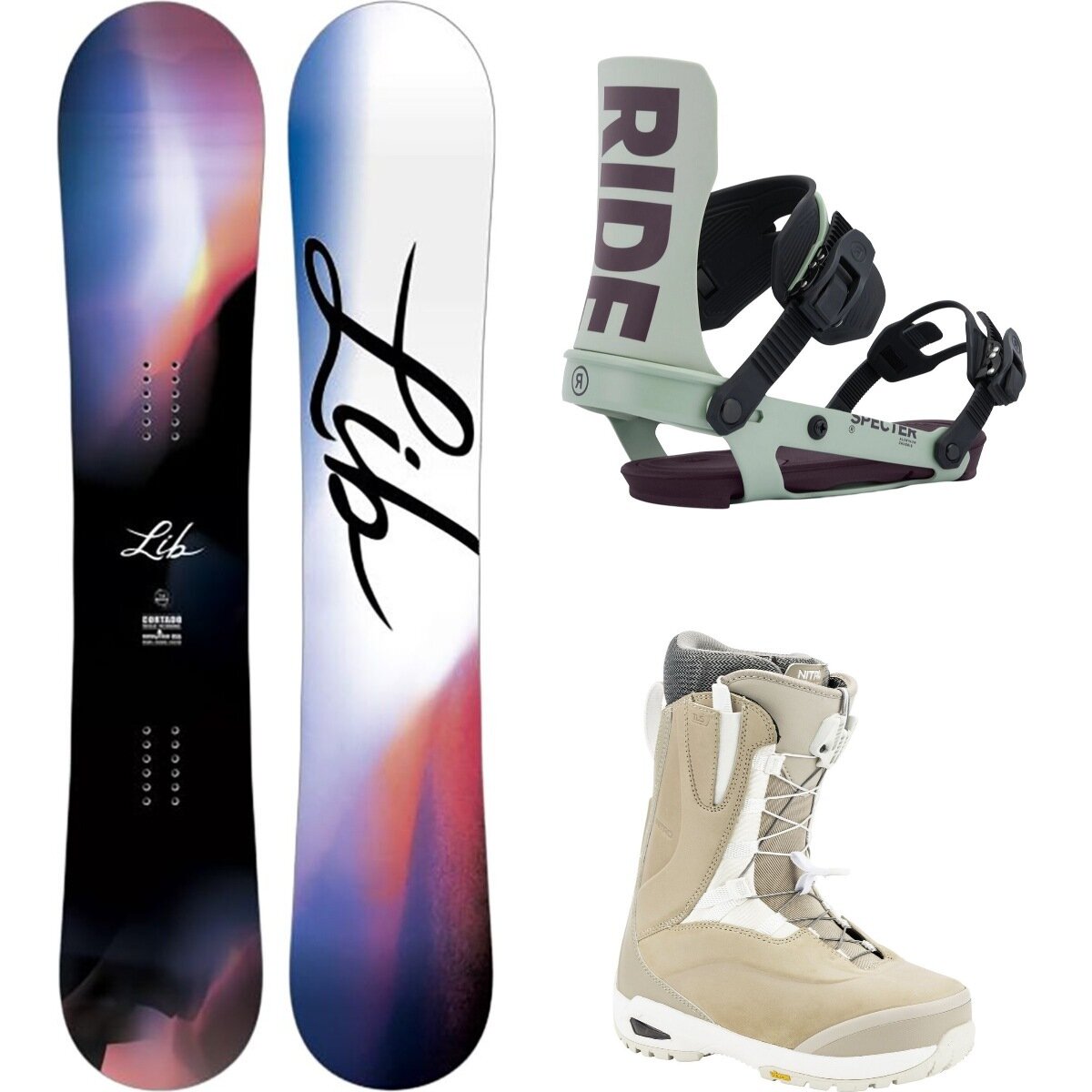 Image of Lib Technologies Cortado Snowboard + Specter Binding + Bianca TLS Boot One Color/Sage/Sand, 142cm/M/8.0