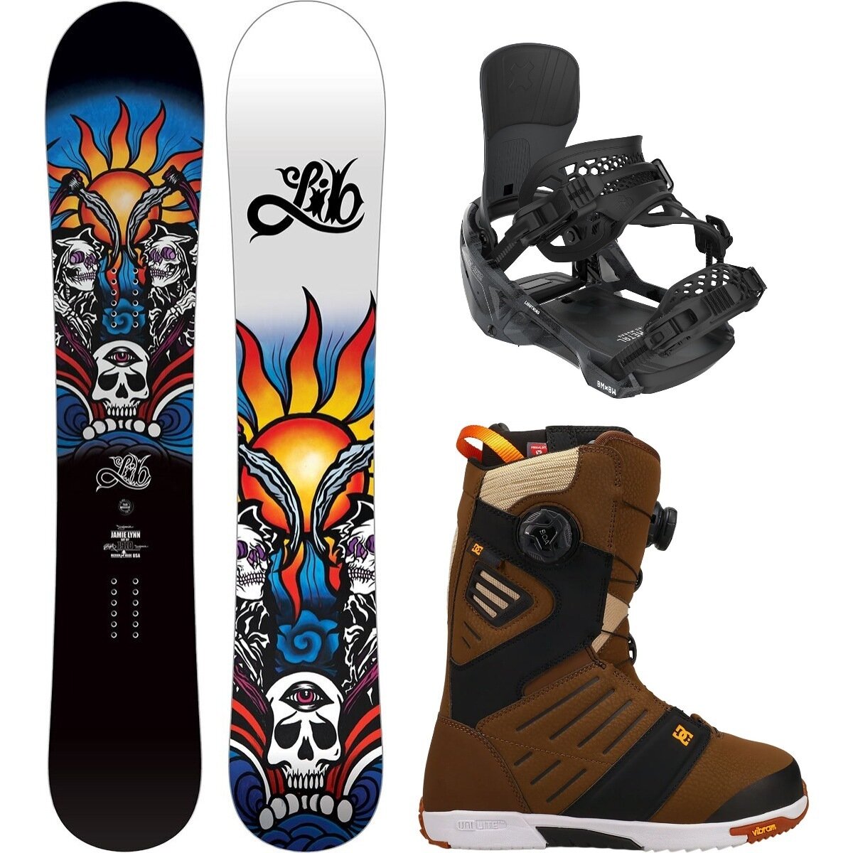 Image of Lib Technologies Jamie Lynn Snowboard + Lightning Binding + Judge Boot One Color/Black/Brown/Tan/Orange, 159cm/L/11.5
