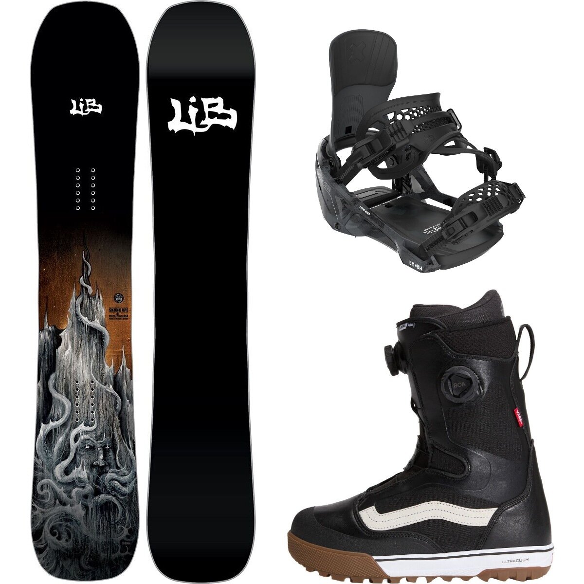 Image of Lib Technologies Skunk Ape Snowboard + Lightning Binding + Aura Pro Boot One Color/Black/Black/White, 157cm Wide/L/11.5