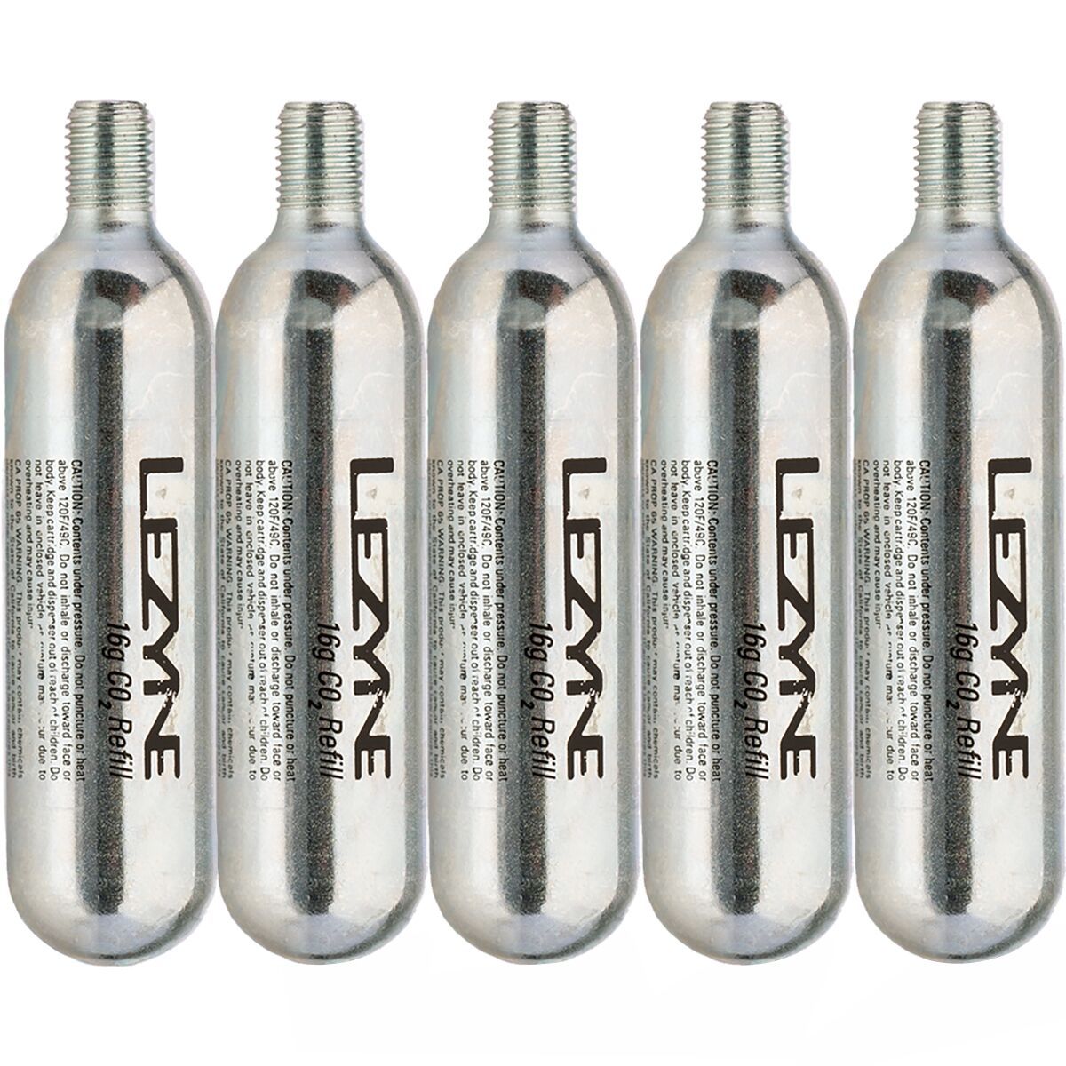 Image of Lezyne 16G Threaded CO2 Cartridge - 5-Pack Refill Silver, One Size
