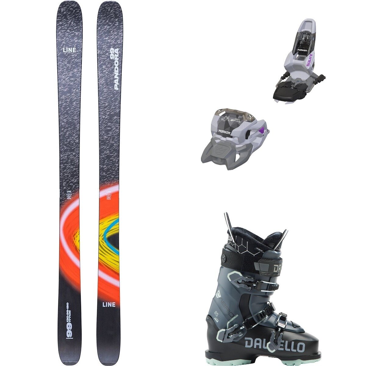 Line Pandora 99 Ski + Squire 11 + Cabrio MV 85W Boot - 2026 One Col,Gray/Pur,Blk/Antr, 149cm,100mm,27.5