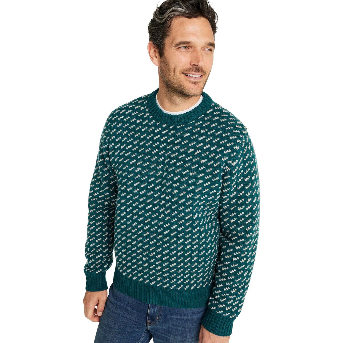 Image of L.L.Bean Bean's Classic Raggwool Birdseye Crew Sweater - Men's Deepest Green Birdseye, XXL